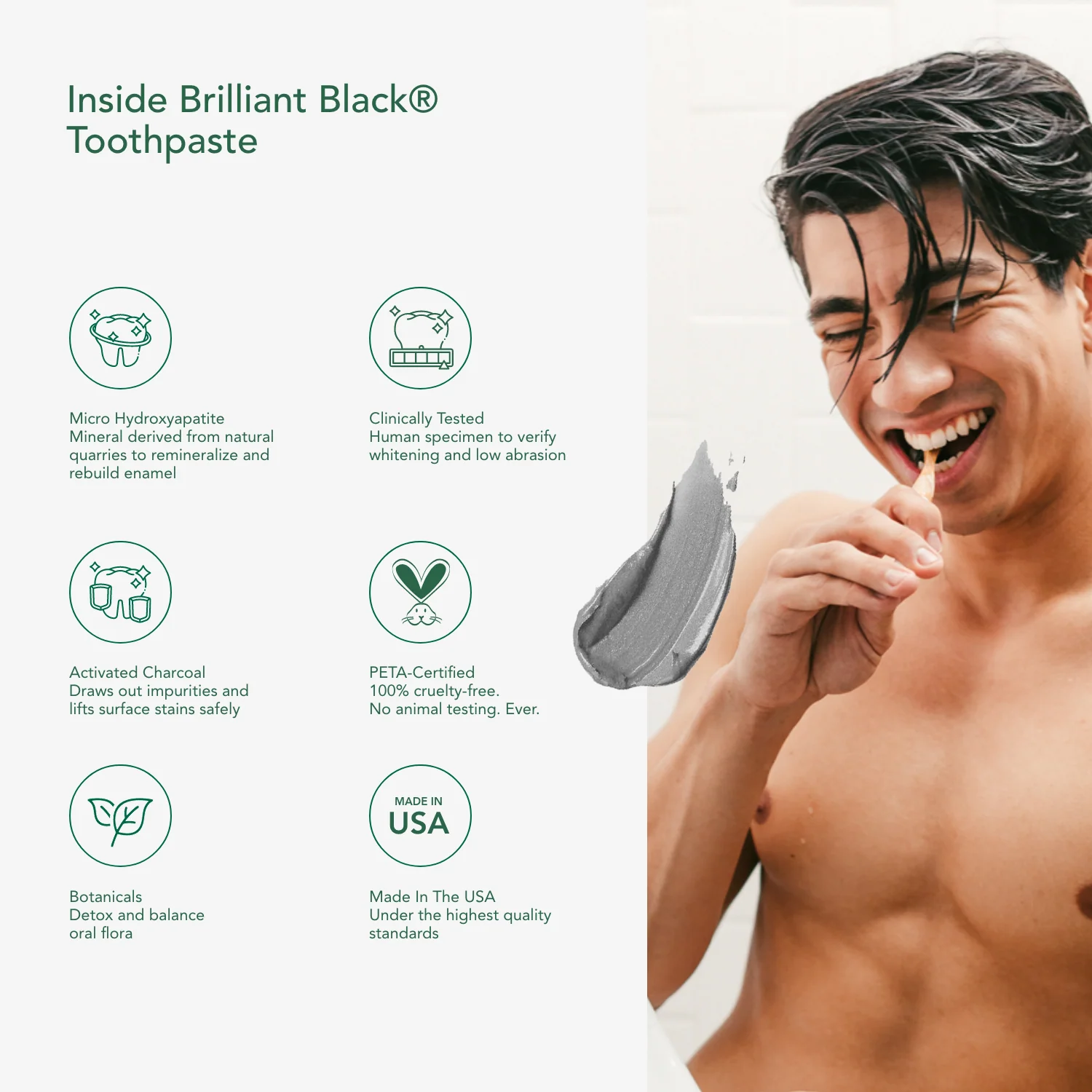 Brilliant Black® Charcoal Whitening Toothpaste with Micro-Hydroxyapatite (Fluoride-Free, Enamel Strength & Sensitive Teeth Relief) - Image 5