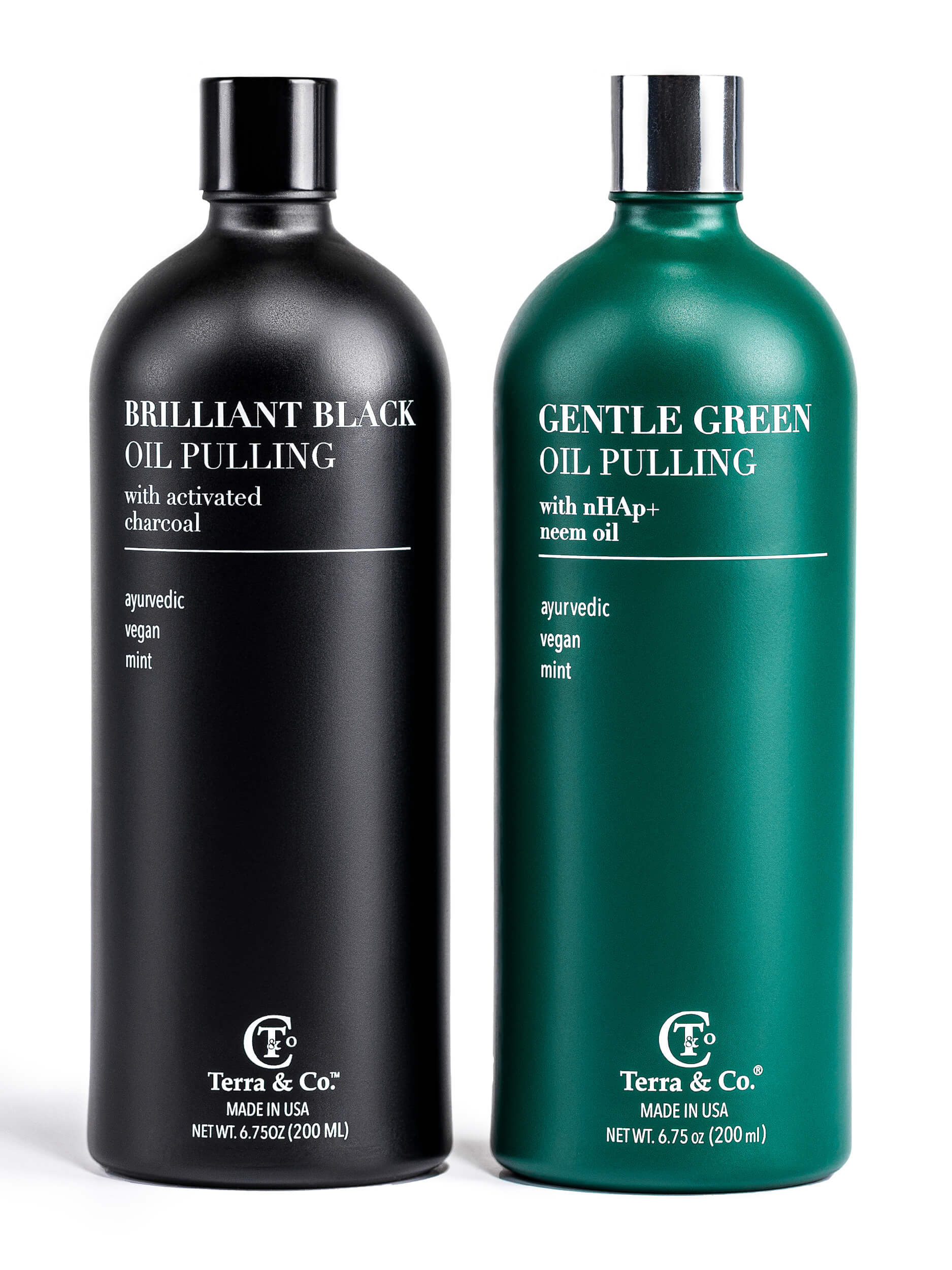 Terra & Co.® Oil Pulling Bundle – Gentle Green + Brilliant Black | Ayurvedic Detox, Enamel Protection & Whitening